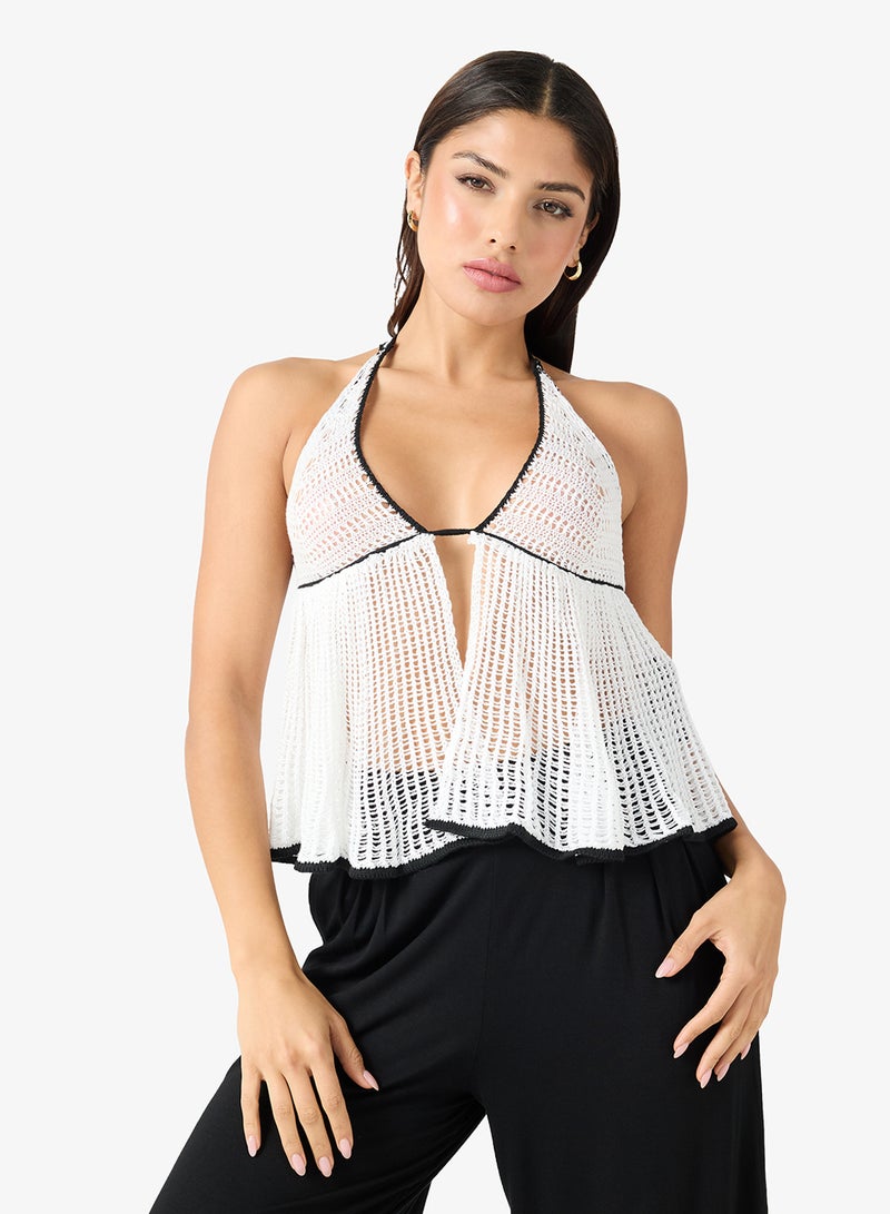 جينجر بلوزة شاطئ كروشيه بياقة هالتر - Image 1